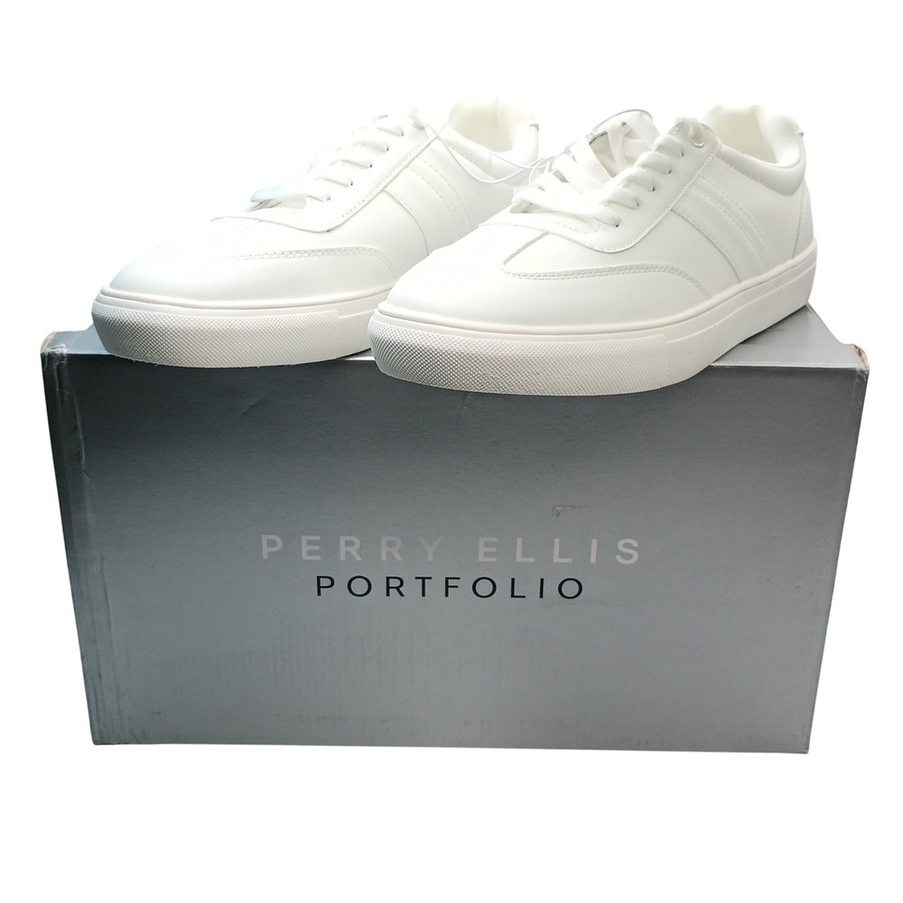Perry Ellis Portfolio Sneakers Men Size 8 White Lace Up Low Top 1851120